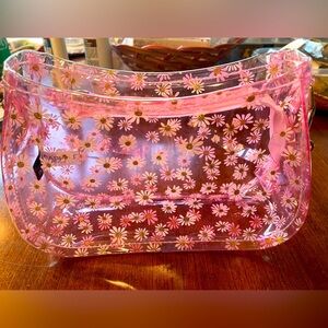 Capelli New York girls/ teens clear pink white daisy with gold pvc purse.